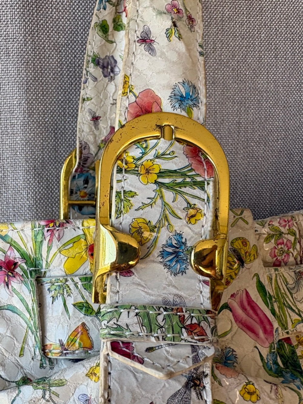 Big Buddha Floral Print Shoulder Bag in White with Multicolor Flowers - Picture 8 of 14